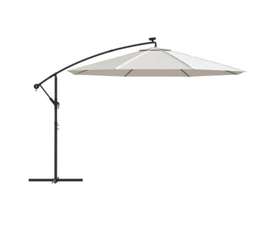 Umbrelă suspendată cu led-uri și stâlp metalic, nisipiu, 350 cm, 4 image