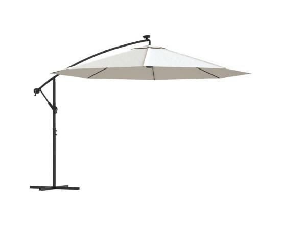 Umbrelă suspendată cu led-uri și stâlp metalic, nisipiu, 350 cm, 2 image