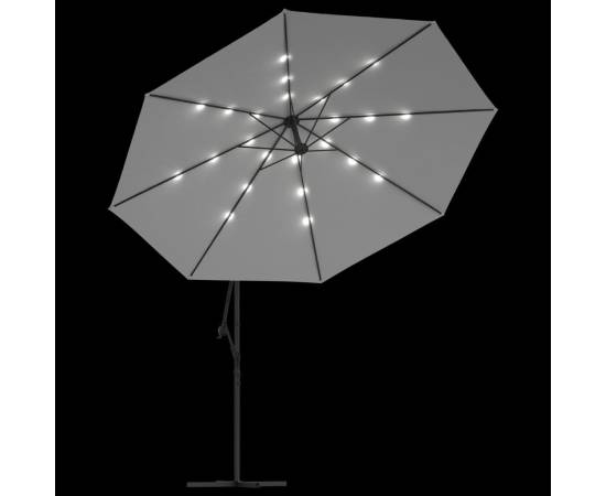 Umbrelă suspendată cu led-uri și stâlp metalic, nisipiu, 350 cm, 6 image