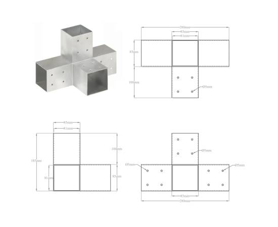 Conector de grindă, formă x, 81 x 81 mm, metal galvanizat, 7 image