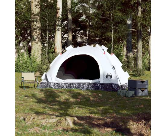 Cort de camping 4 persoane, alb opac, setare rapidă, țesătură, 3 image