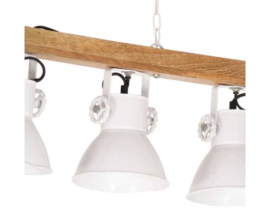 Lampă suspendată industrială, alb, lemn de mango, e27, 6 image