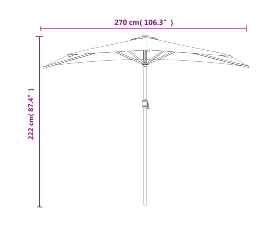 Umbrelă de balcon tijă aluminiu negru 270x144x222cm semicerc, 9 image
