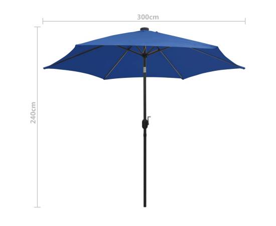 Umbrelă de soare, led-uri și stâlp aluminiu, azur, 300 cm, 7 image