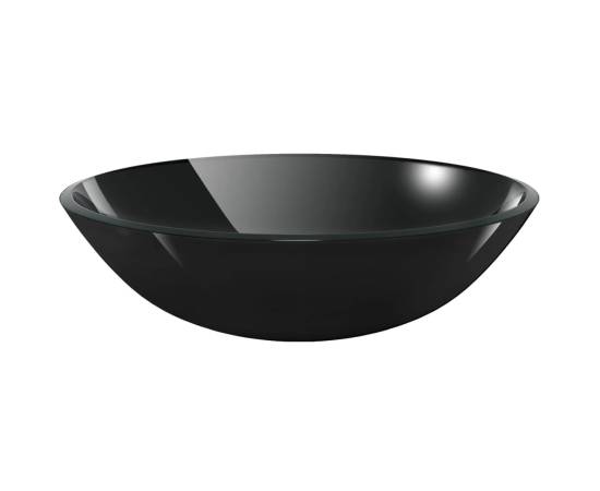 Chiuvetă de baie din sticlă călită, 42 cm, negru, 2 image