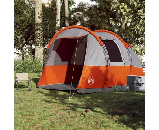 Cort de camping tunel 4 persoane, gri/portocaliu, impermeabil, 3 image