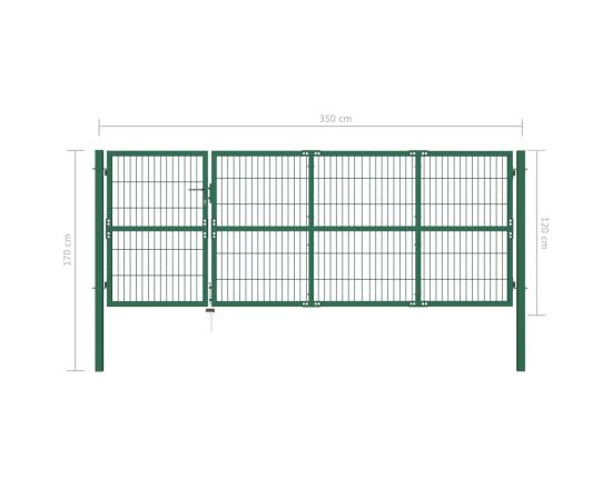 Poartă gard de grădină cu stâlpi, verde, 350 x 120 cm, oțel, 5 image