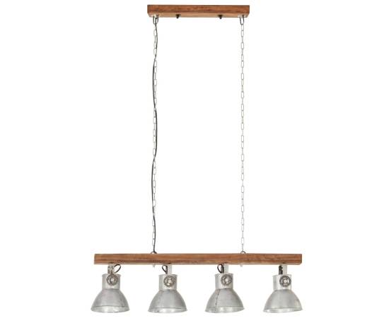 Lampă suspendată industrială, argintiu, lemn de mango, e27, 4 image