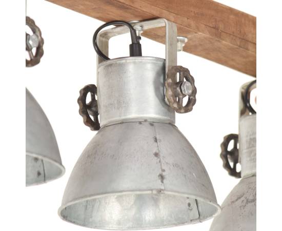 Lampă suspendată industrială, argintiu, lemn de mango, e27, 6 image
