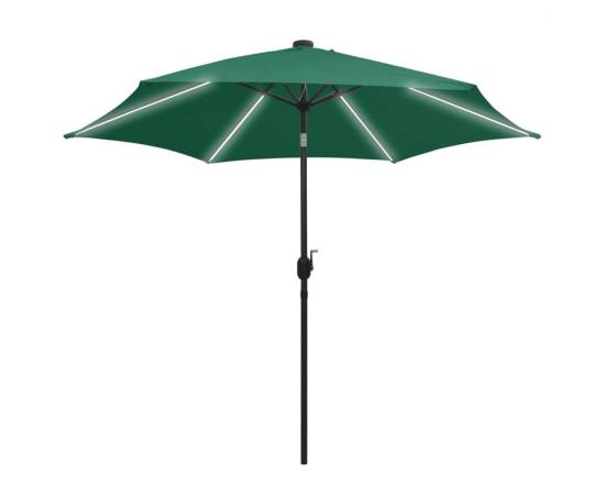 Umbrelă de soare, led-uri și stâlp aluminiu, verde, 300 cm, 2 image