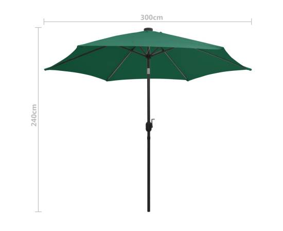 Umbrelă de soare, led-uri și stâlp aluminiu, verde, 300 cm, 8 image