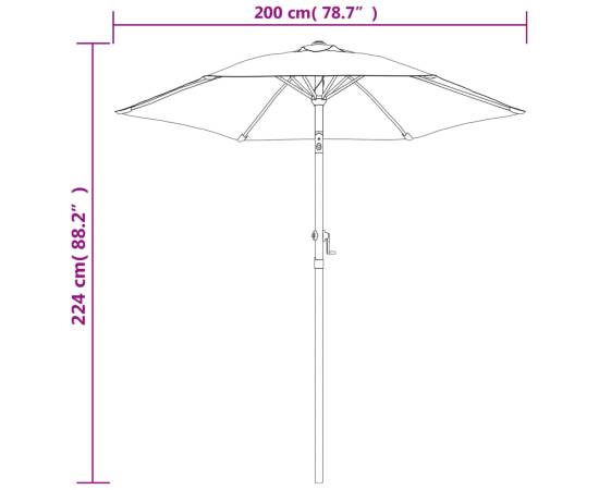 Umbrelă de soare, negru, 200 x 224 cm, aluminiu, 8 image