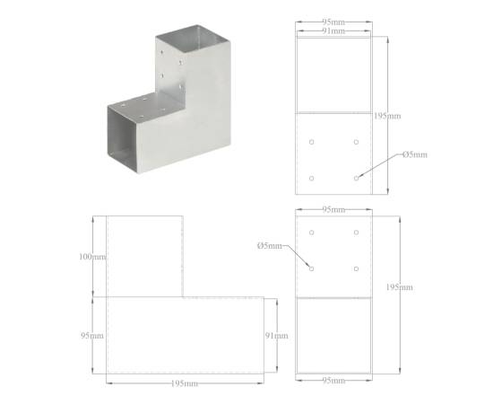 Conectori de grindă, formă l, 4 buc, 91x91 mm, metal galvanizat, 8 image