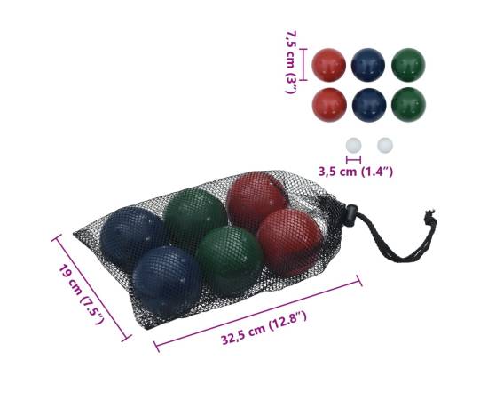 Set mingi de bocce 8 piese geantă de transport lemn masiv pin, 8 image