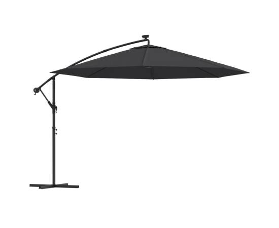 Umbrelă în consolă cu lumini led, negru, 350 cm, 2 image