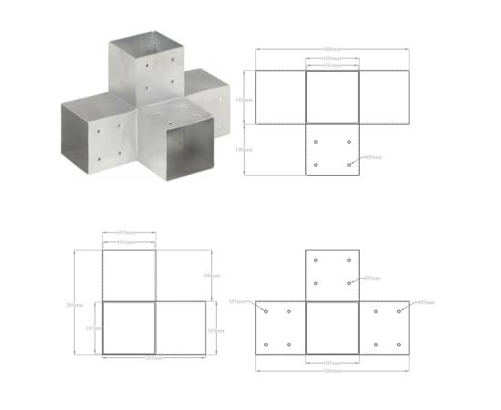 Conector de grindă, formă x, 101 x 101 mm, metal galvanizat, 7 image