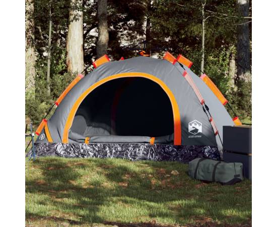 Cort de camping, 2 persoane, gri/portocaliu, setare rapidă
