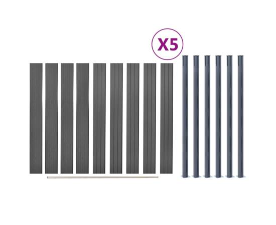 Set panouri pentru gard, gri, 872x186 cm, wpc, 8 image