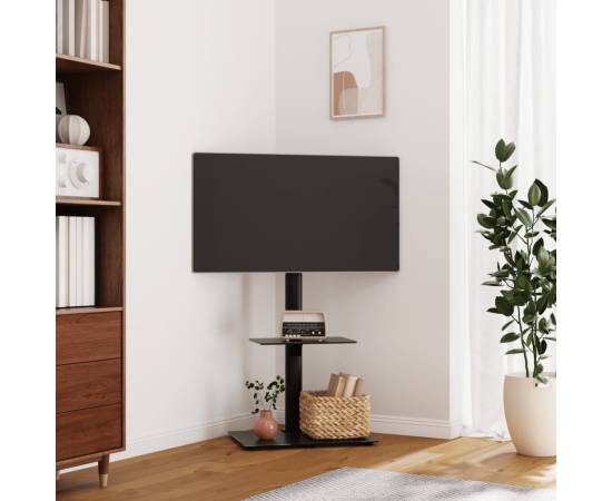 Suport tv pe colț cu 2 niveluri pentru 32-65 inch, negru