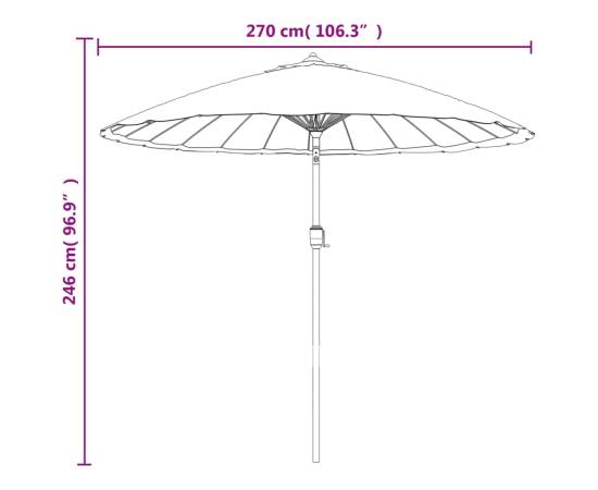 Umbrelă de soare de exterior, stâlp aluminiu, cărămiziu, 270 cm, 8 image