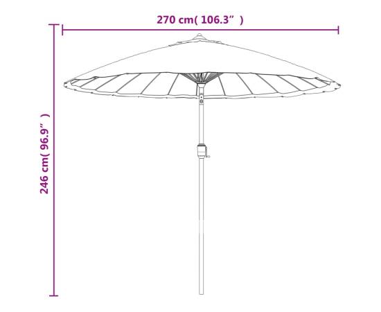 Umbrelă soare de exterior, stâlp aluminiu, gri taupe, 270 cm, 8 image