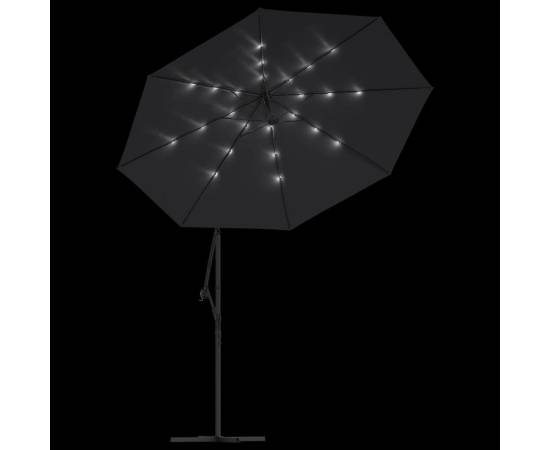 Umbrelă suspendată cu led-uri și stâlp de oțel, negru, 300 cm, 6 image