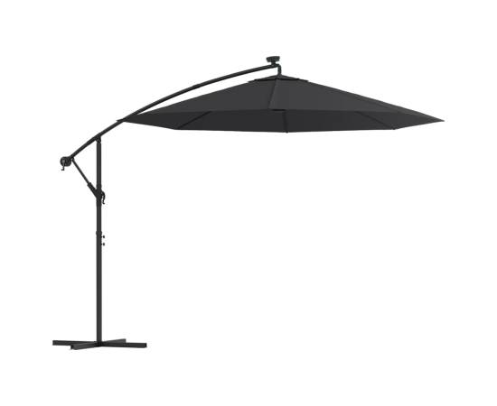 Umbrelă suspendată cu led-uri și stâlp de oțel, negru, 300 cm, 2 image