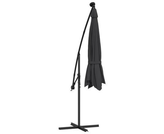 Umbrelă suspendată cu led-uri și stâlp de oțel, negru, 300 cm, 8 image