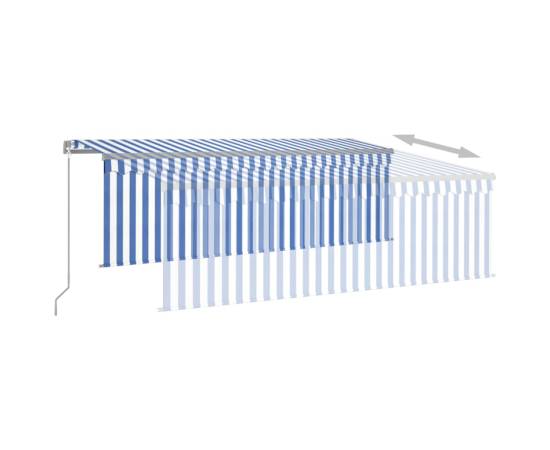 Copertină retractabilă manual cu stor, albastru&alb, 4,5x3 m, 4 image