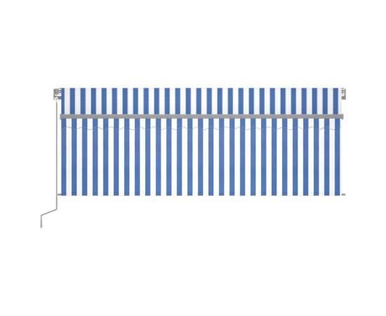 Copertină retractabilă manual cu stor, albastru&alb, 4,5x3 m, 3 image