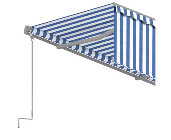 Copertină retractabilă manual cu stor, albastru&alb, 4,5x3 m, 5 image