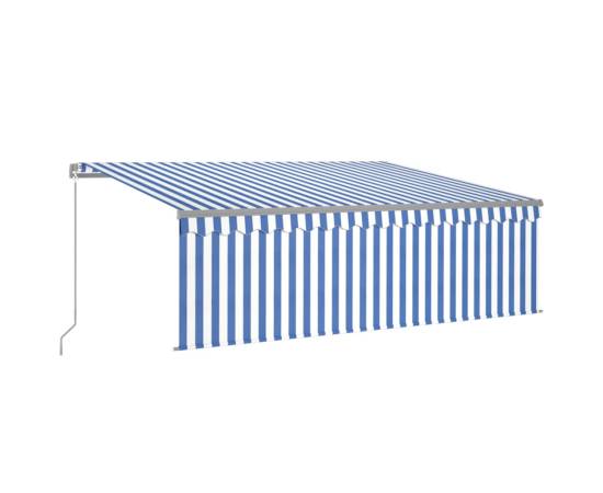 Copertină retractabilă manual cu stor, albastru&alb, 4,5x3 m, 2 image