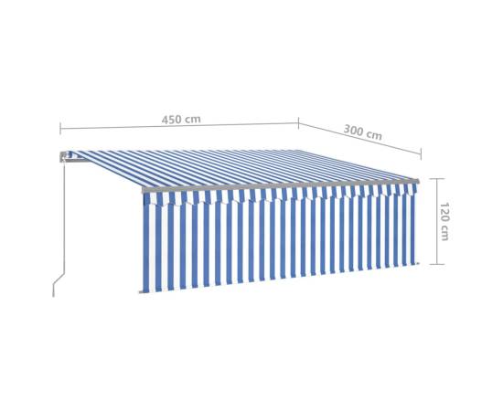 Copertină retractabilă manual cu stor, albastru&alb, 4,5x3 m, 7 image