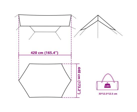 Prelată de camping, albastru, 420x440 cm, impermeabilă, 9 image