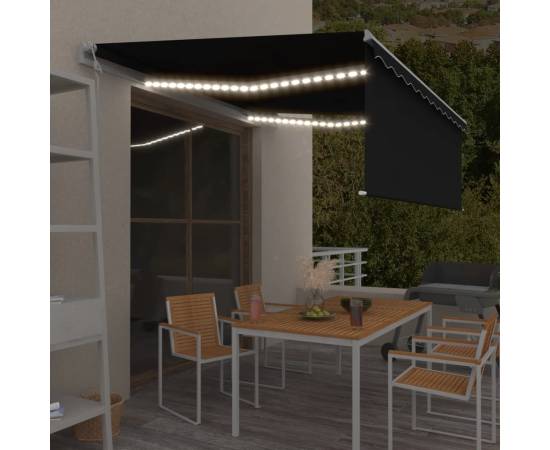 Copertină automată cu stor&senzor vânt&led, antracit, 4x3 m