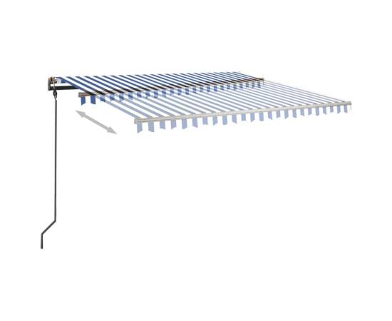 Copertină retractabilă manual, cu stâlpi, albastru/alb 4,5x3 m, 4 image