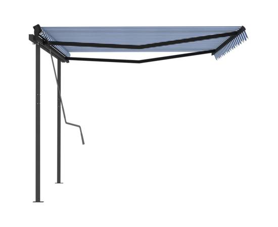 Copertină retractabilă manual, cu stâlpi, albastru/alb 4,5x3 m, 6 image