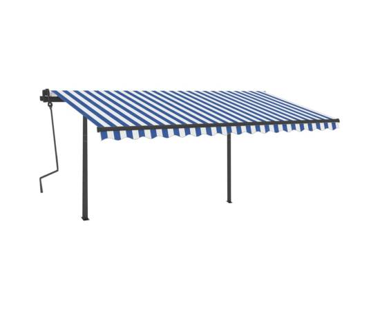 Copertină retractabilă manual, cu stâlpi, albastru/alb 4,5x3 m, 3 image