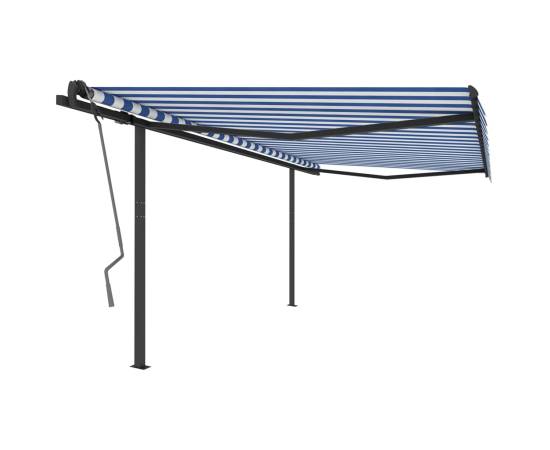 Copertină retractabilă manual, cu stâlpi, albastru/alb 4,5x3 m, 2 image