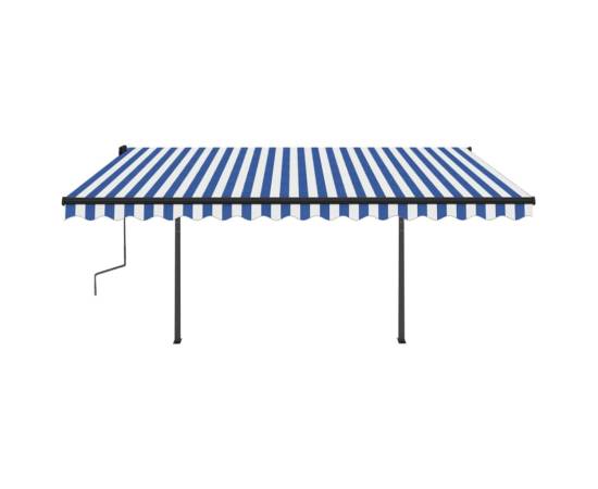 Copertină retractabilă manual, cu stâlpi, albastru/alb 4,5x3 m, 5 image