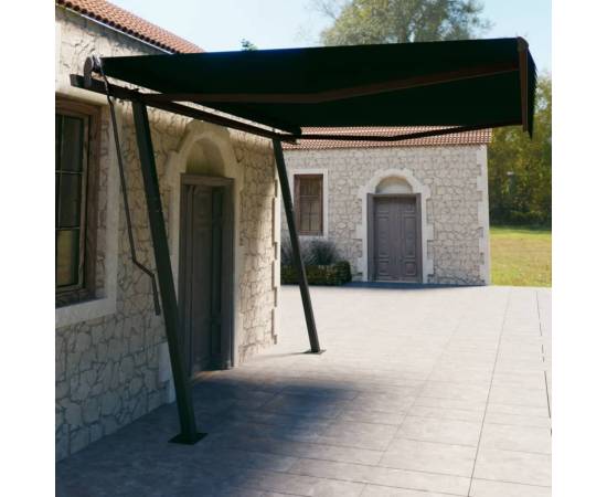 Copertină retractabilă manual, cu stâlpi, antracit, 4,5x3 m