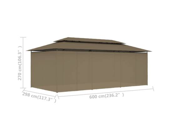 Pavilion cu perdele, gri taupe, 600 x 298 x 270 cm, 180 g/m², 9 image