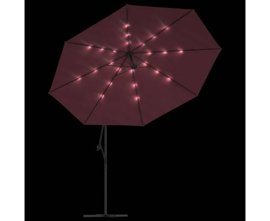 Umbrelă în consolă cu lumini led, roșu bordo, 350 cm, 6 image