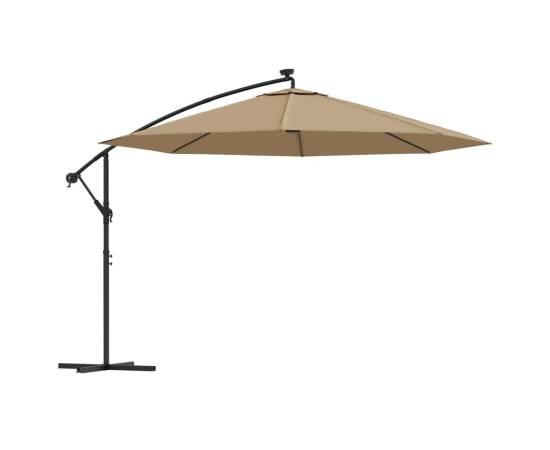 Umbrelă de consolă cu led și stâlp de metal, gri taupe, 350 cm, 2 image