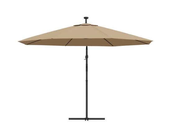 Umbrelă de consolă cu led și stâlp de metal, gri taupe, 350 cm, 7 image