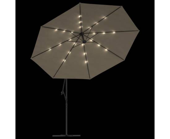 Umbrelă de consolă cu led și stâlp de metal, gri taupe, 350 cm, 6 image