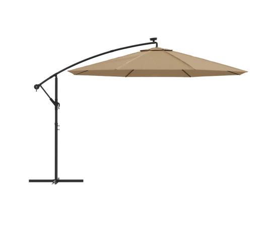 Umbrelă de consolă cu led și stâlp de metal, gri taupe, 350 cm, 4 image