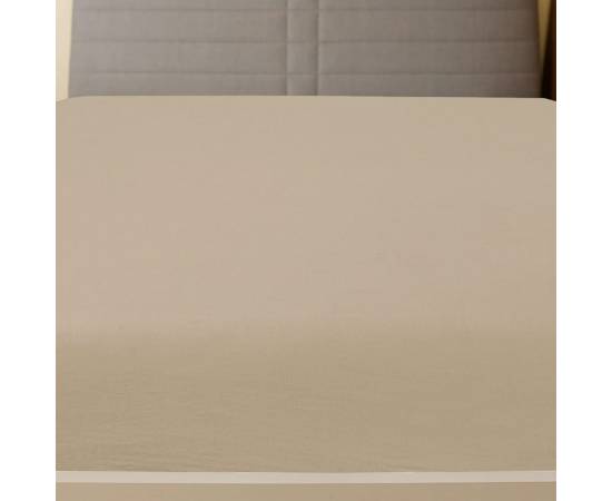 Cearșaf de pat cu elastic, 2 buc., gri taupe, 100x200 cm bumbac, 2 image