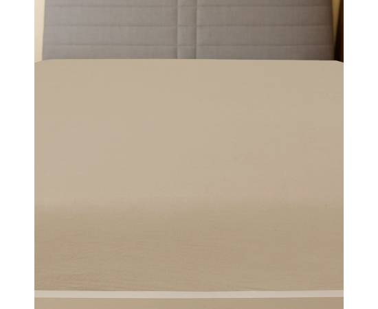 Cearșaf de pat cu elastic, 2 buc., gri taupe, 90x200 cm, bumbac, 2 image