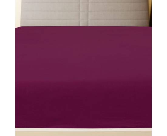 Cearșaf de pat cu elastic, bordo, 160x200 cm, bumbac, 3 image